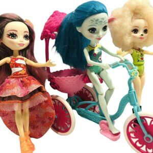 Enchantimals Lot 3 Dolls Clarita Lorna Lamb Taylee & Bicycle Built For Two